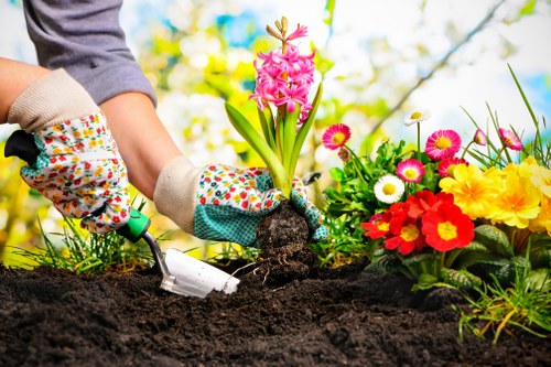 Hard landscaping features in a Queensbury backyard